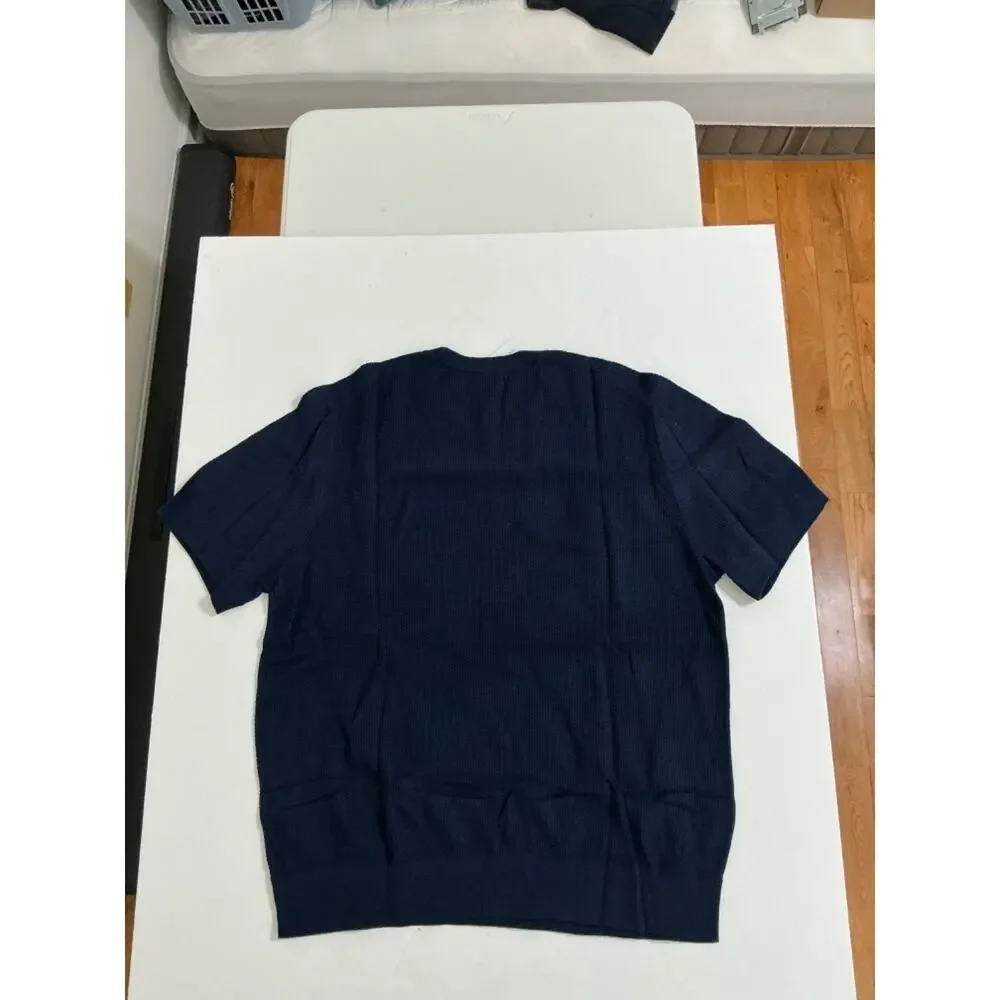 Banana Republic Slim-Fit Textured Sweater T-Shirt Mens XL Navy Blue Cotton Knit